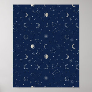 Affiche d'art céleste de la lune et des étoiles de