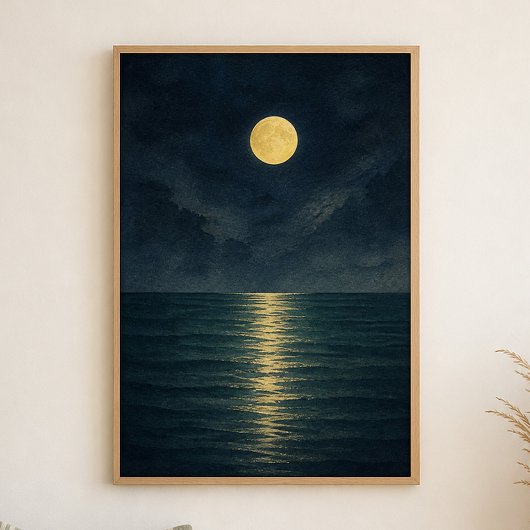 Affiche d'art côtier à l'aquarelle de mer au clair