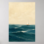 Affiche d'art côtier à l'aquarelle Voilier sur les (Devant)