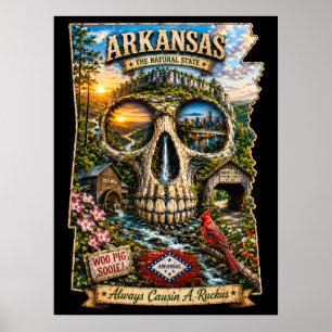 Affiche d'art crânien de l'Arkansas - État d'espri