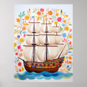 Affiche d'art de bateau pirate coloré (Devant)