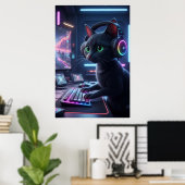 Affiche d'art de chat de jeu cyberpunk (Bureau à domicile)