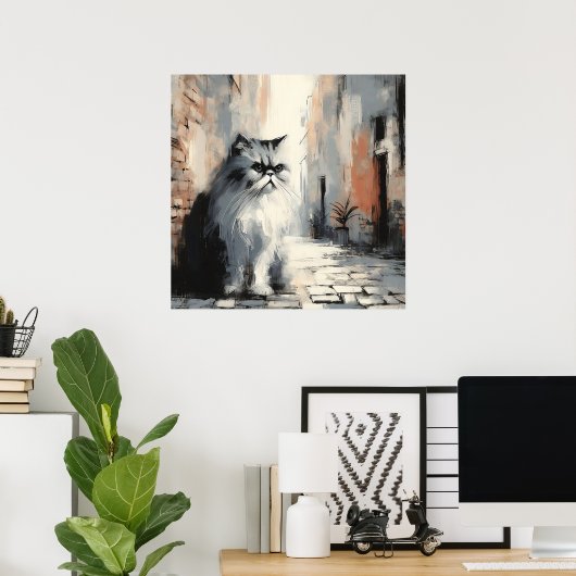 Affiche d'art de chat persan Fluffy (Bureau à domicile)