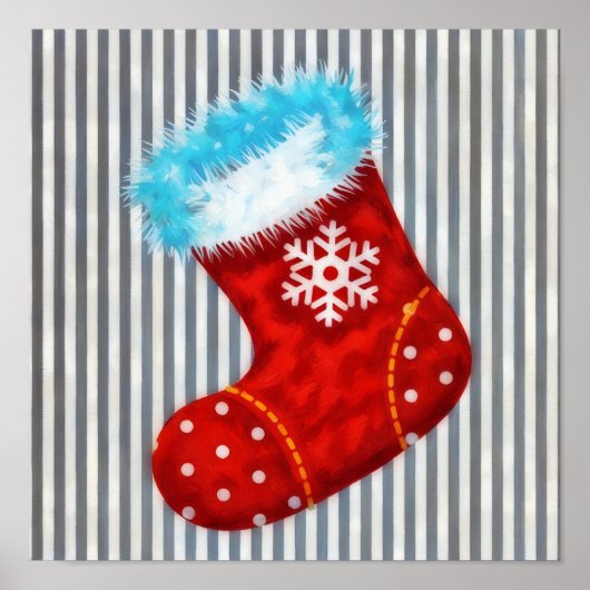 Affiche d'art de chaussette de Noël sur rayures (Devant)