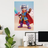 Affiche d'art de chevalier héros de fantasy mignon (Bureau à domicile)