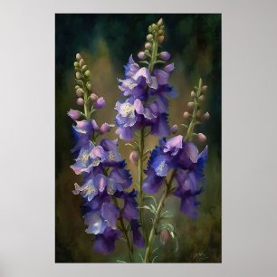 Affiche d'art de fleur de pied-d'alouette lavande
