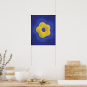 Affiche d'art de fleur pop jaune sur fond bleu (Cuisine)