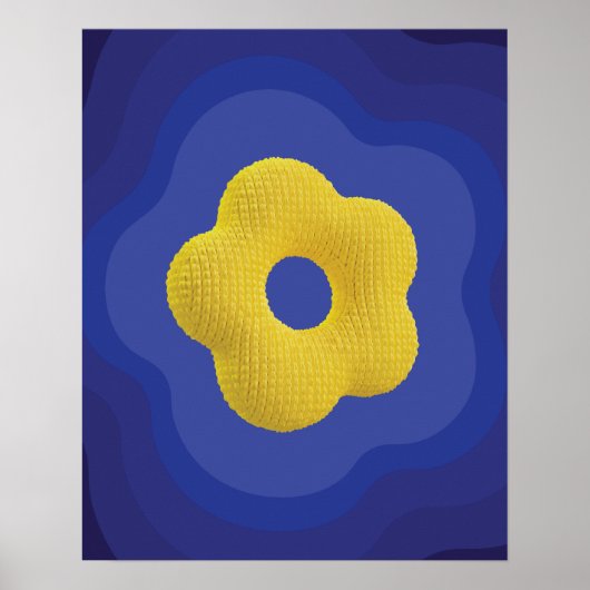 Affiche d'art de fleur pop jaune sur fond bleu (Devant)