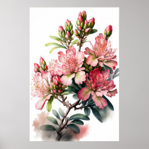 Affiche d'art de fleurs d'azalée rose