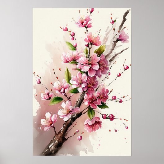 Affiche d'art de fleurs de cerisiers en fleurs (Devant)