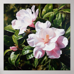 Affiche d'art de fleurs de Gardenias roses