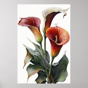 Affiche d'art de fleurs de lys calla rouge