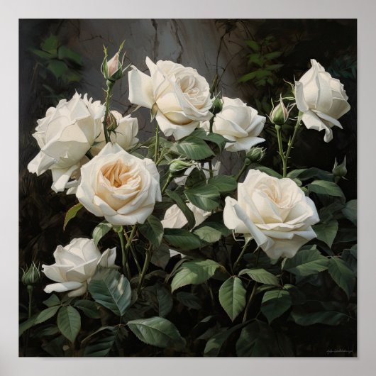Affiche d'art de fleurs roses blanches (Devant)