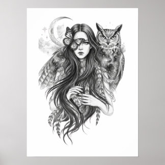 Affiche d'art de folklore sombre de sorcière wicca