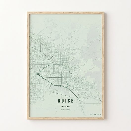 Affiche d'art de la carte de Boise dans les tons s