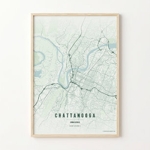 Affiche d'art de la carte de la forêt de Chattanoo