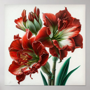Affiche d'art de la fleur d'amaryllis rouge