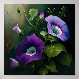 Affiche d'art de la fleur de gloire du matin viole