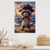 Affiche d'art de l'aventure du raton laveur pirate (Cuisine)