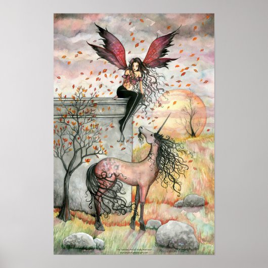 Affiche d'art de licorne fée d'automne enchanté (Devant)