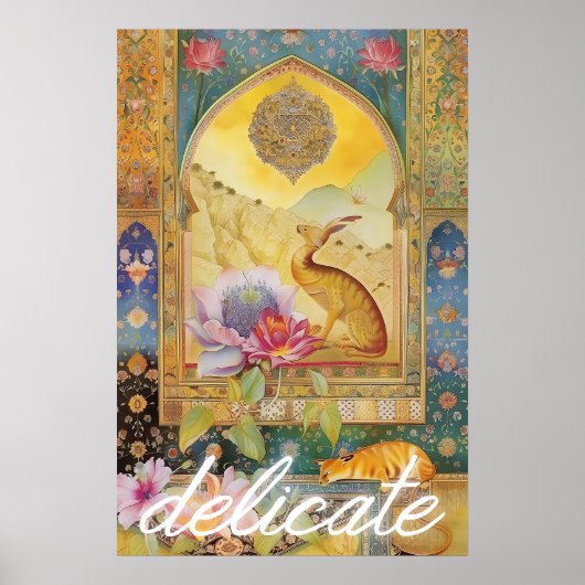 Affiche d'art de lièvre floral Décoration murale d (Devant)