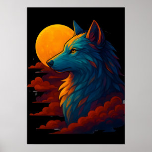 Affiche d'art de loup coloré vibrant