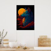 Affiche d'art de loup coloré vibrant (Cuisine)