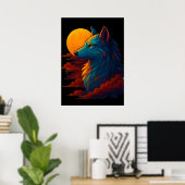 Affiche d'art de loup coloré vibrant (Bureau à domicile)