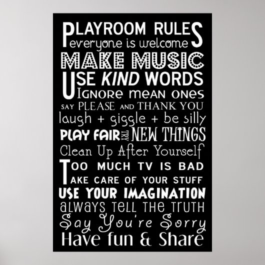 Affiche d'art de métro Règles de salle de jeu (Devant)