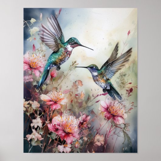 Affiche d'art de peinture de colibris (Devant)