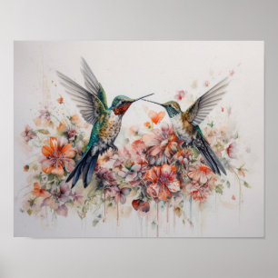 Affiche d'art de peinture de colibris