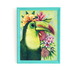 Affiche d'art de perroquet hawaïen floral drôle