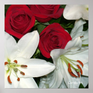 Affiche d'art "de roses rouges de lis blancs"