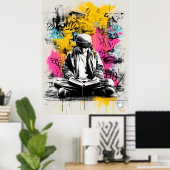 Affiche d'art de rue Graffiti – Garçon lisant Urba (Bureau à domicile)