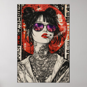 Affiche d'art de rue japonaise, Portrait de fille 