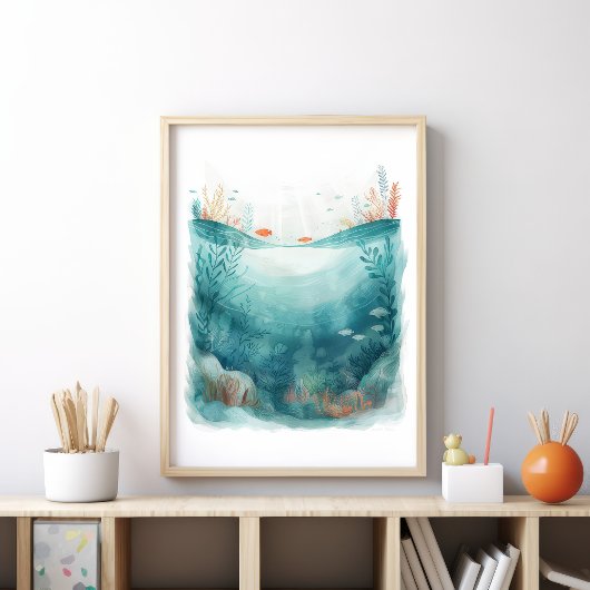 Affiche d'art de scène océanique sous-marine
