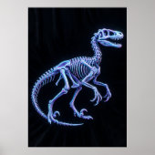 Affiche d'art de squelette de dinosaure bleu néon  (Devant)
