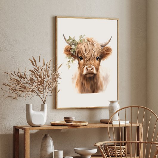 Affiche d'art de vache highland bohème