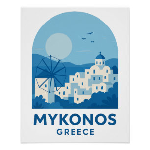 Affiche d'art de voyage minimaliste bleu Mykonos G