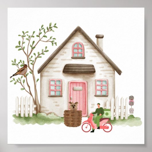 Affiche d'art de Yorkie de maison mignonne (Devant)