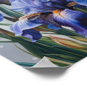 Affiche d'art d'impression de fleurs d'Iris bleus (Coin)