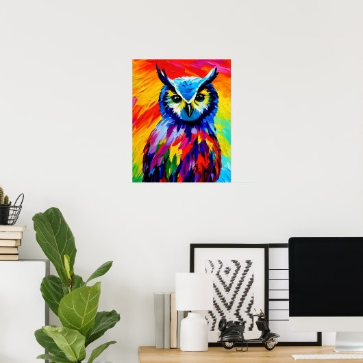 Affiche d'art du hibou fantaisiste - Aquarelles co (Bureau à domicile)