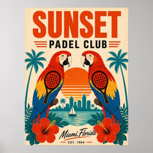 Affiche d'art du Retro Miami Sunset Padel Club (Devant)