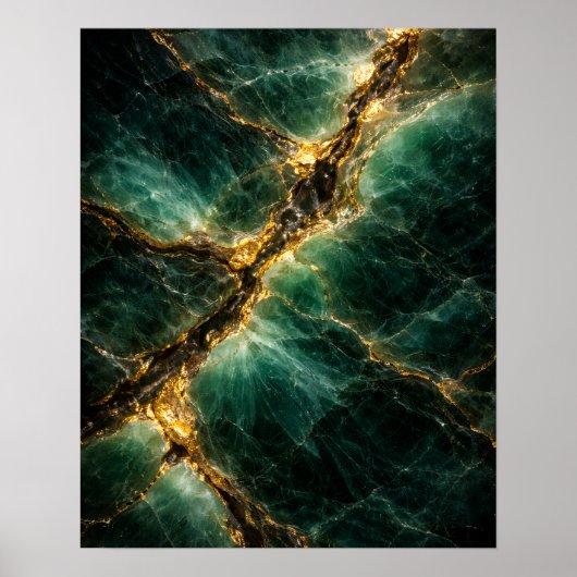 Affiche d'art en jade vert émeraude abstrait et or (Devant)