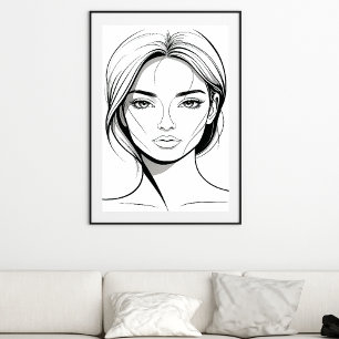Affiche d'art en ligne de femme minimaliste noir e