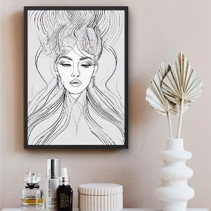 Affiche d'art en ligne de portrait de femme minima