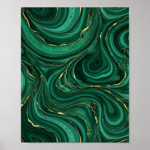 Affiche d'art en malachite verte et or tourbillonn