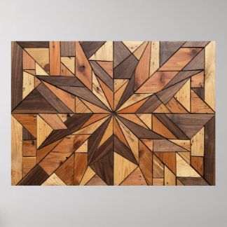 Affiche d'art en mosaïque de bois à motif géométri