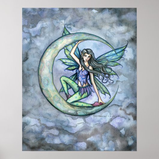 Affiche d'art fantastique de fée et de lune (Devant)