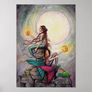 Affiche d'art fantastique des sirènes Gémeaux